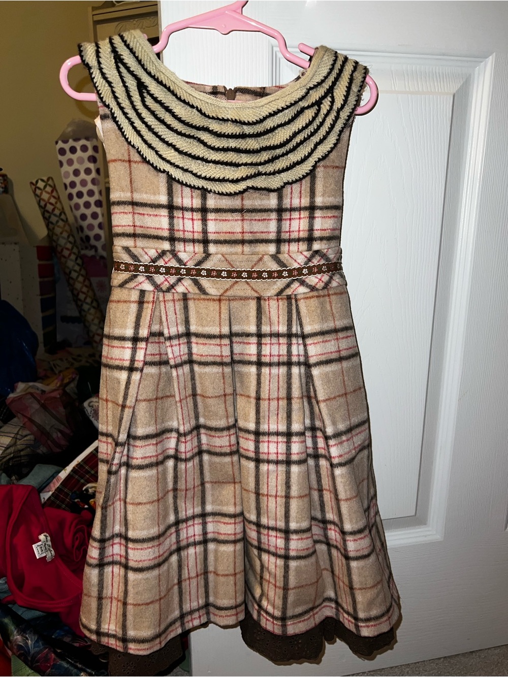 Stunning Bijan Girls Plaid Dress with Scalloped Collar